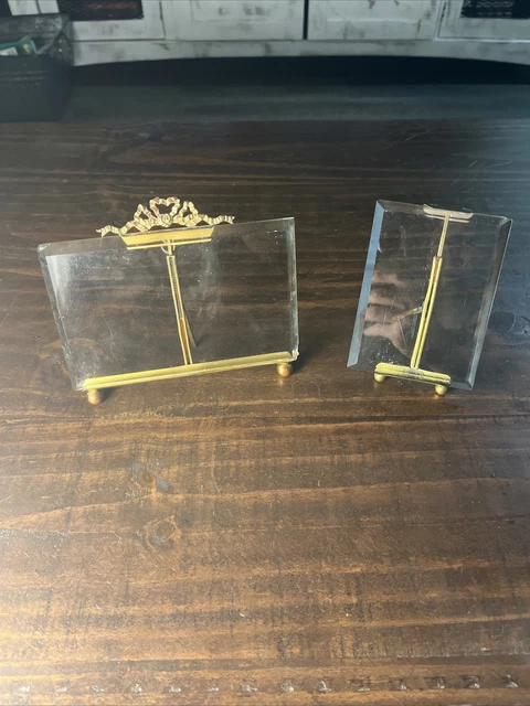 Large French Antique Brass & Bevelled Glass Photo/Picture Frame Lot Of 2