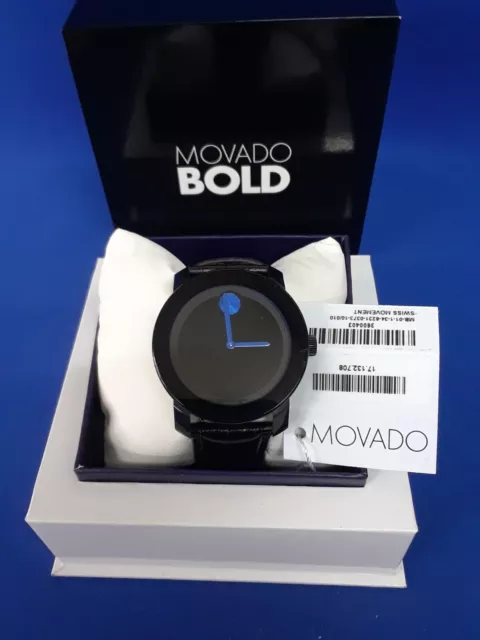 Authentic Movado men watch bold black, blue 17.132.708 genuine leather new band