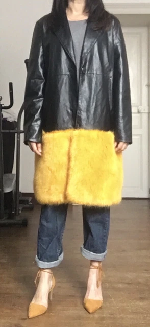 Manteau En Cuir Et Fourrure - Taille L (40/42) - Marron - Excellent état Occasion - Pour Femme