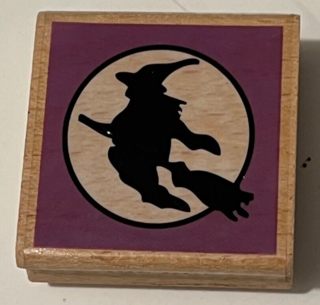 Studio G Doodle Me Pink Witch On Broom Rubber Stamp Halloween craft scrapbooking