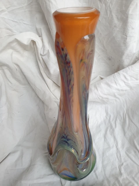 Superbe Vase en verre soufflé intérieur opaline, SABA MARCEL des années 60