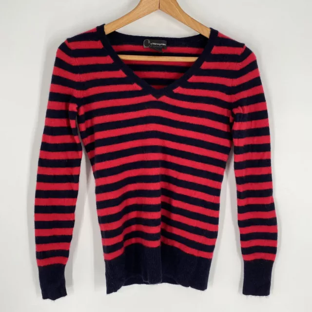 C By Bloomingdales Womens Red Blue 2 Ply Cashmere Striped Sweater Size S