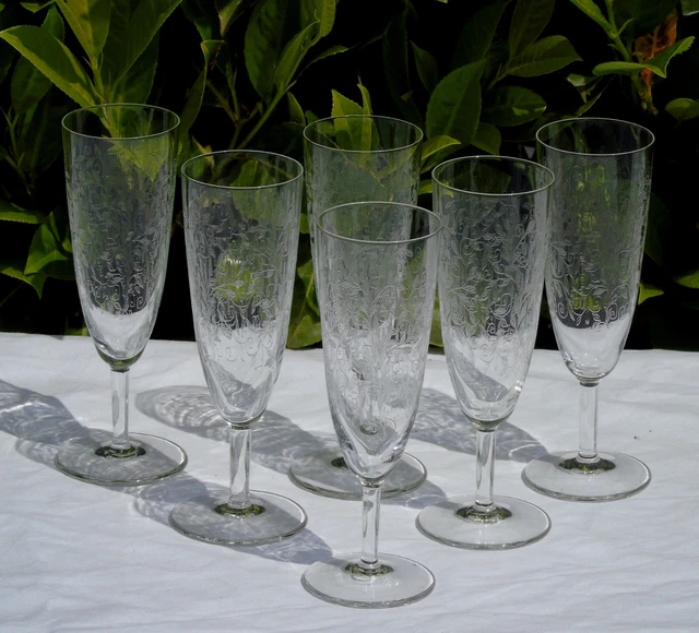 Vallerysthal - Service de 6 flûtes à champagne en cristal gravé Haut. 15,8 cm
