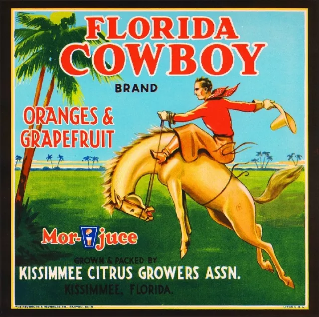 Kissimmee Florida Cowboy #1 Orange Citrus Fruit Crate Label Art Print