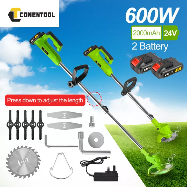 24V Cordless Electric Strimmer Grass Trimmer Weed Cutter Garden Edger +2 Battery