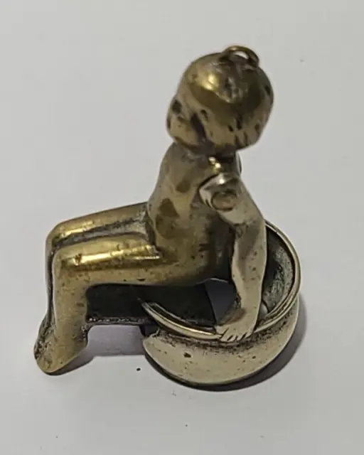 Vintage Brass Child Potty Figural Cigar Cutter Fob