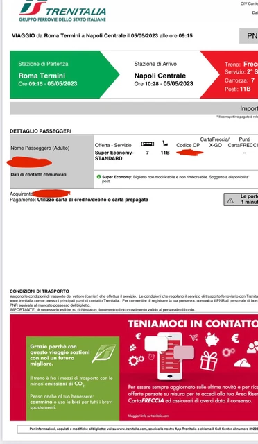 Tre biglietti Trenitalia da Roma a Napoli A/R 5 maggio 2023 FESTA SCUDETTO