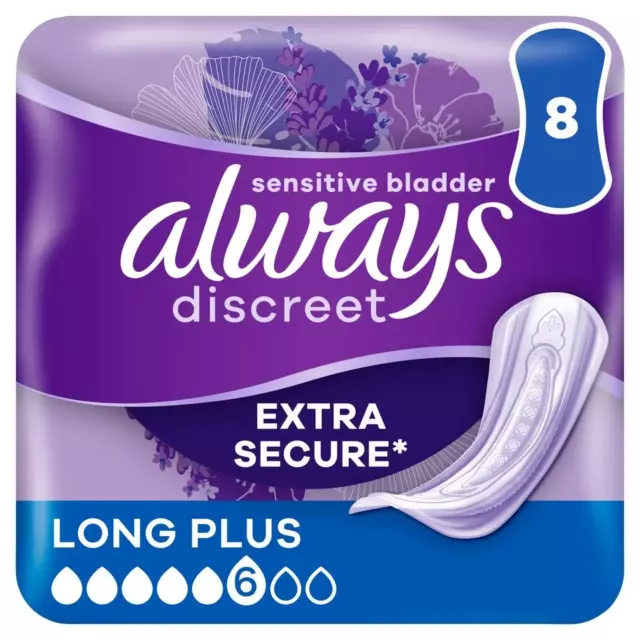 Always Discreet  Sensitive Bladder Extra Secure  8 Pads Long Plus