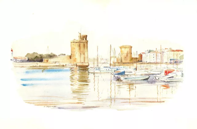 Illustrateur Veyssière Claude - Aquarelle, le port de la Rochelle