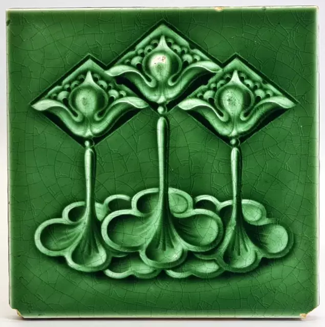 Antique Fireplace Tile Green Tulips by T & R Boote Ltd C1900