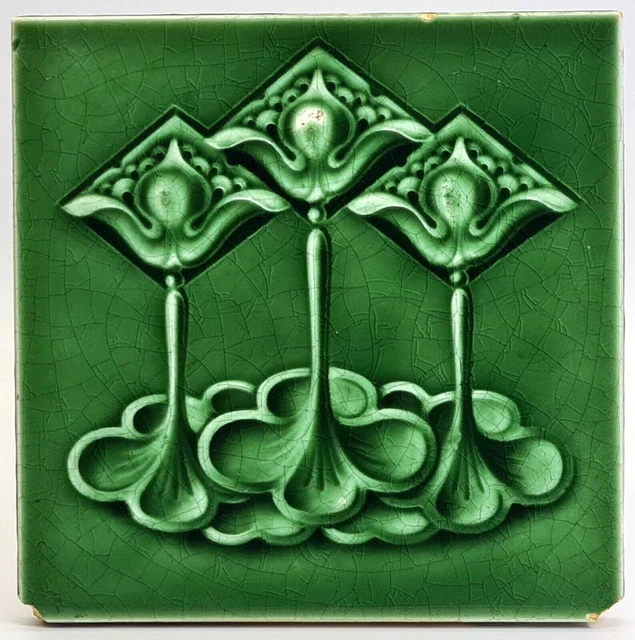 Antique Fireplace Tile Green Tulips by T & R Boote Ltd C1900