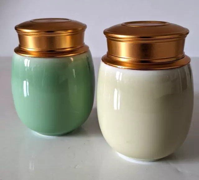 Lot Of 2 Oriental Chinese Japanese Tea Cuddy Green Ceramic Porcelain Double Lid