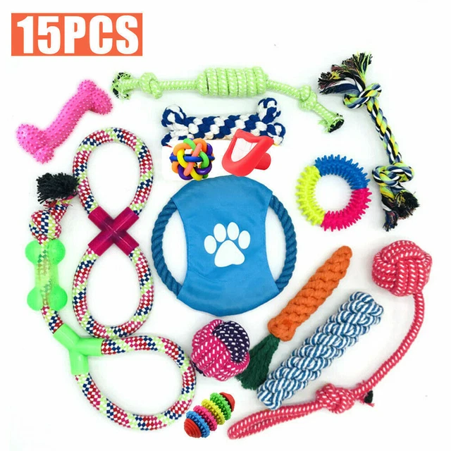 15 Stk Hunde Spielzeug Set Kauspielzeug aus Seil Interaktives Pet Dog Welpen Toy