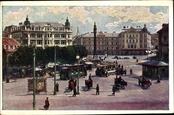 Ak Graz Steiermark, Jacomini-Platz, Straßenbahn - 3565029