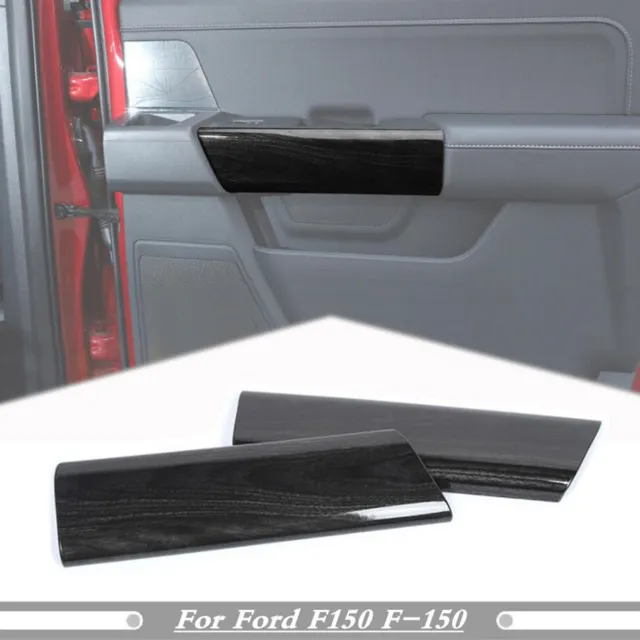 For 21-23 Ford F-150 Black Wood Grain Inner Rear Door Handle Panel Trim Cover 2P