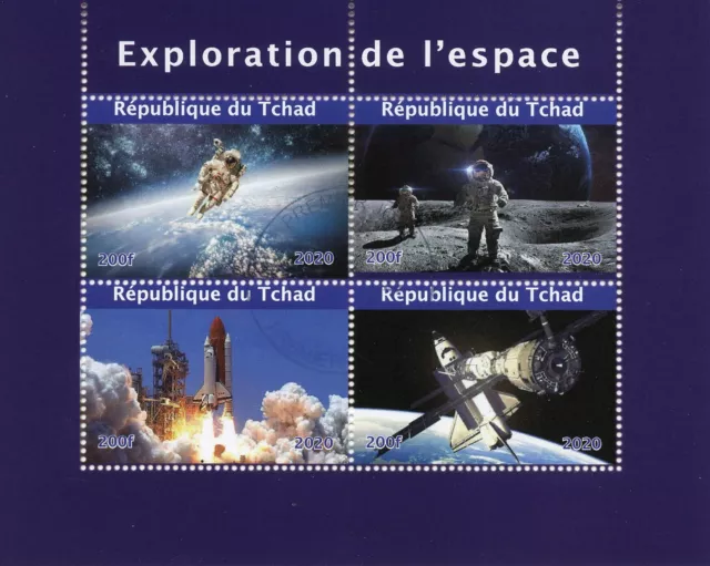 Chad Space Stamps 2020 CTO Exploration Moon Landing Shuttles 4v M/S