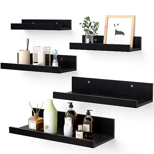 Floating Shelves for Wall Decor Storage, Wall Shelves Set of 5, 15.7 Black