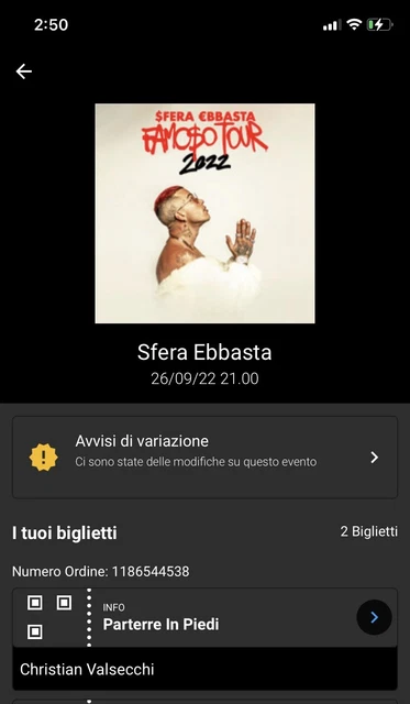 Biglietto Concerto Sfera Ebbasta @ Mediolanum Assago Forum - Milan - 26/09/2022