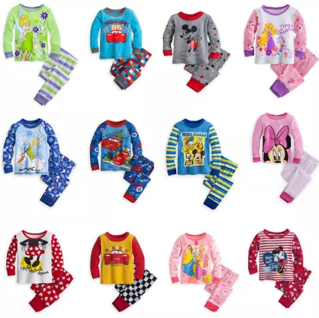New Girl Boy Pyjamas Sleepwear PJs Cars Tinkerbell Minnie Size 3-10yrs