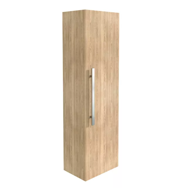 Light Oak Wall Mounted Tall Bathroom Storage Unit with Soft Closing Door