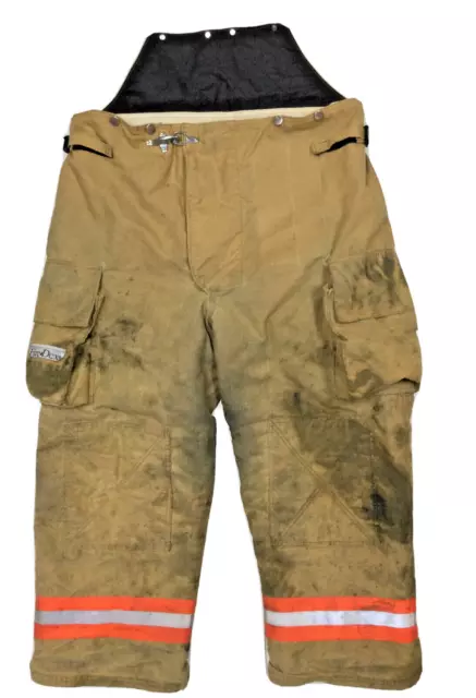 44x29 Fire Dex Firefighter Turnout Pants Brown with Orange Stripes P1369