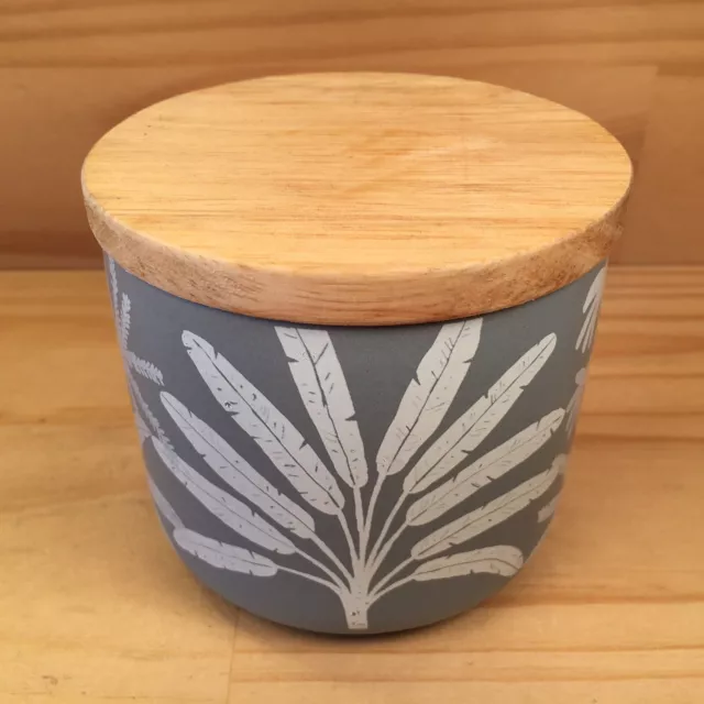 COASTAL PALM LEAVES “Blue” Pretty Little Stoneware Canister Trinket Pot with Lid