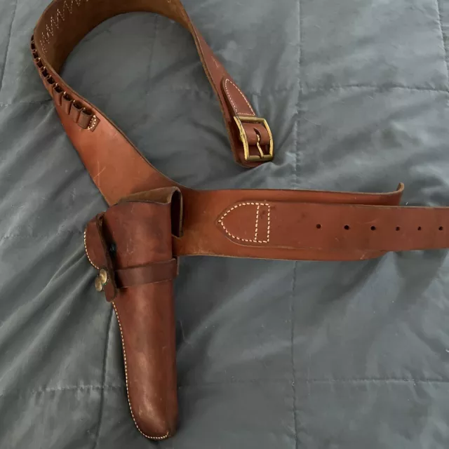 Brown Vintage Hunter brand leather Revolver holster /ammo belt