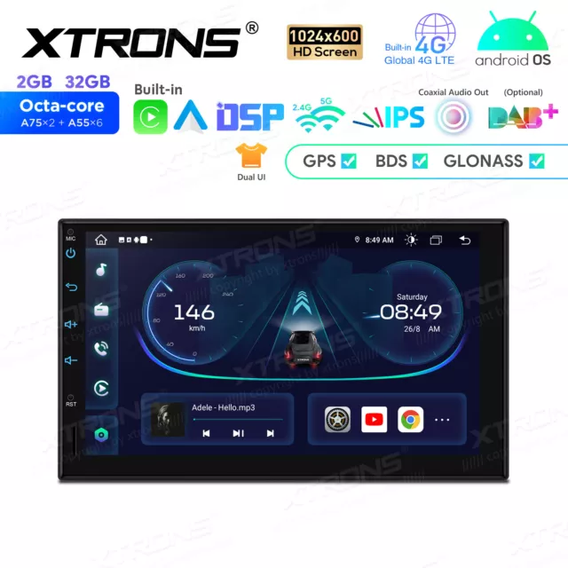 XTRONS 7" Android 13 Double DIN Car Radio Stereo GPS Sat Nav Head Unit WiFi 4G