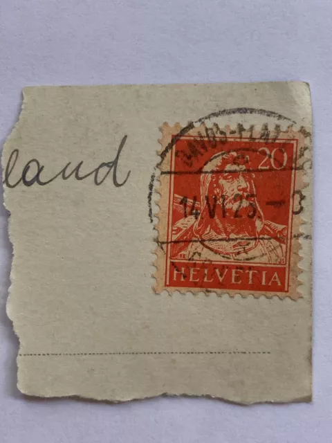 Briefmarke Helvetia 20 (Rappen?), gestempelt am 14.06.1925 in Davos