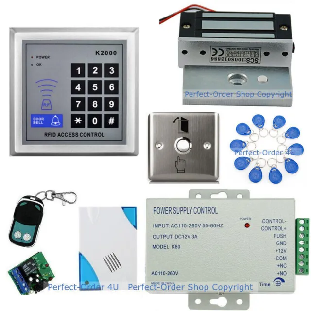 125KHZ RFID Card Door Access Control Kit +60KG Magnetic Lock+ Remote + Doorbell