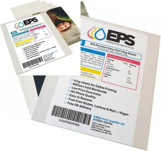 EPS Easy Peel A4 fogli di ghiaccio premium per stampa commestibile - 25 fogli...