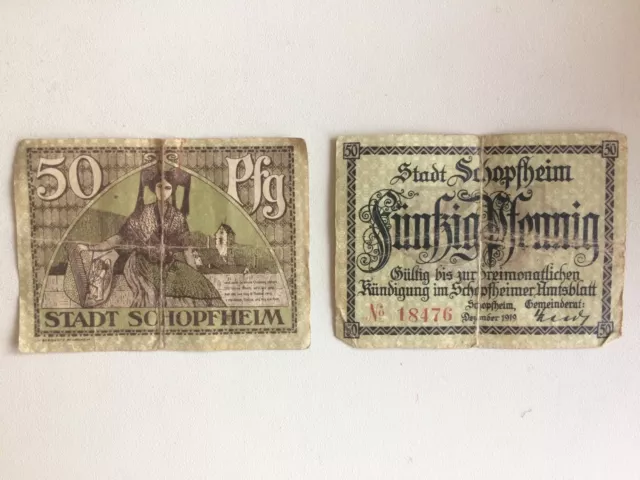 NOTGELDSCHEIN SCHOPFHEIM 50 Pfennig Dezember 1919