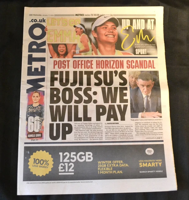 THE UK METRO Newspaper 17/01/24 January 17th 2024 Post Office Scandal