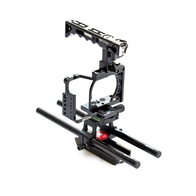Shootvilla Camera Cage for Sony Alpha A6500 with Top Handle 15 mm rod Adapter