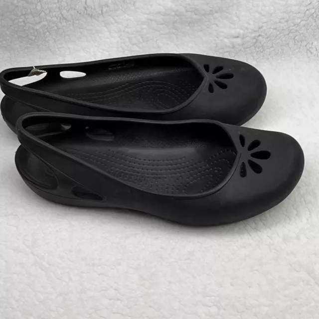 Crocs Malindi Womens Flat Shoes Black 8 Sling Back Cut Out Round Toe Slip On 2