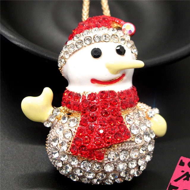 Betsey Johnson Rhinestone Red Cute Snowman Crystal Pendant Chain Necklace
