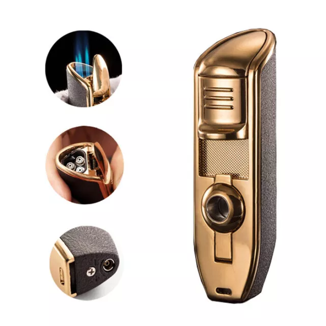 Torch Cigar Cigarette Lighter Gas Butane Refillable Triple Jet Flame Lighters