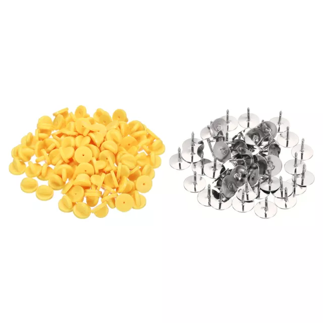 2-in-1/100 Sets Rubber Pin Backs Lapel Brooch Pin Backing with Tacks Yellow