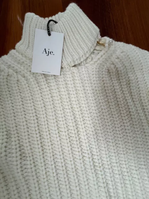 Aje - BNWT RRP $325 - Size XS Journey Chunky Jumper IVORY/WHITE Knit Top