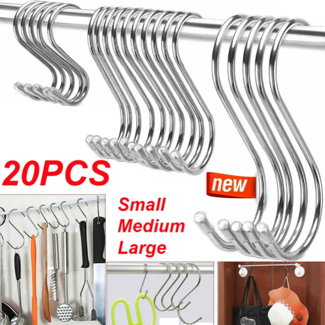 20 x S Hooks Stainless Steel Kitchen Meat Pan Utensil Clothes Hanger Hanging AU