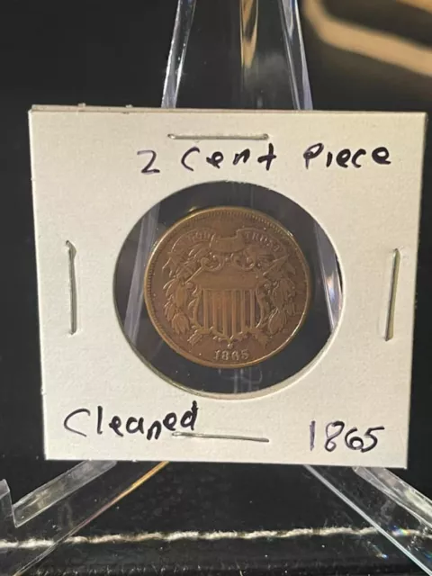 1865 2 cent piece, circulated, cleaned