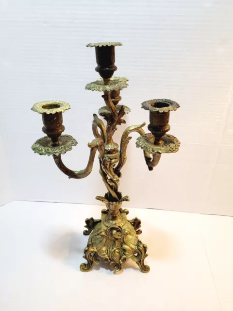 Antique Brass Ornate French Rococo Style Candelabra Candle Holder Victorian