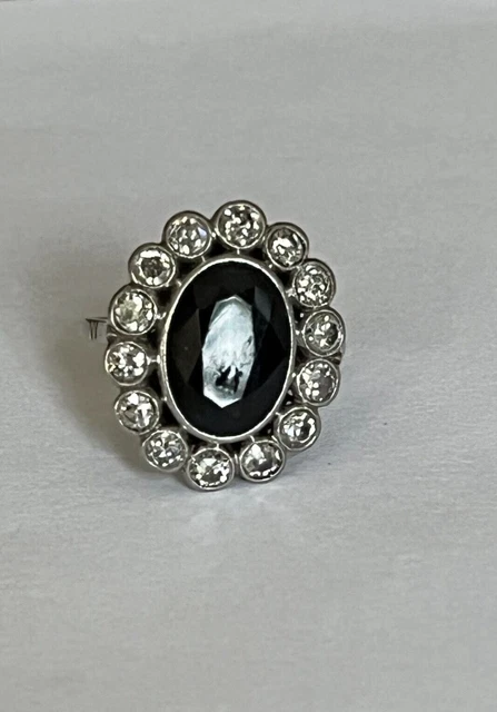 Bague Pompadour Années 1930 – Or Et Platine Avec Saphir Cabochon Et Diamants – Taille 56 – Très Bon état