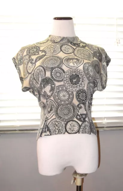 50s SILK 'SUIT BLOUSE' -- GRAY CIRCLES  -- RARE FIND - Size 4 - by DORTHY KIRBY