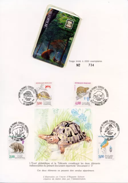 Encart Philatelique Et Telecarte La Protection De La Nature Animaux N° 3