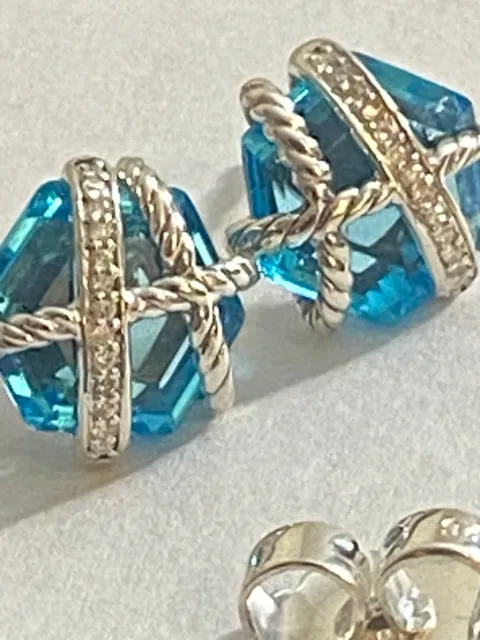David Yurman Cable Wrap Earrings  BLUE TOPAZ And Diamonds