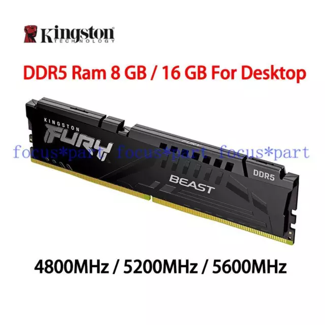 Memoria de escritorio DIMM Fury Beast RAM 8 GB/16 GB/32 GB DDR5 4800 5200 5600 MHz 288 pines