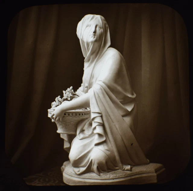 EINE VERSCHLEIERTE FRAU C1890 ALTES FOTO magische Laterne Dia VIKTORIANISCHE STATUE