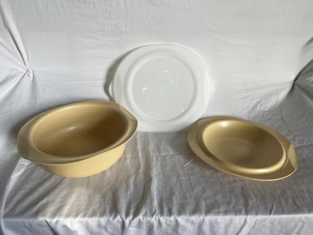 Vtg Tupperware 3pc Oven Works Ultra Plus Casserole 2Qt Set #3654A Djon Gold