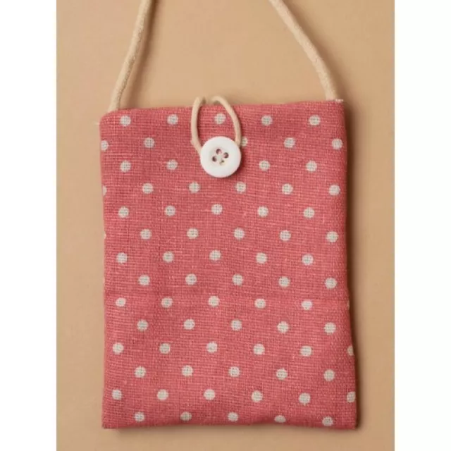 Sac à main en tissu coton Polka Dot long cordon naturel bandoulière & bouton 3